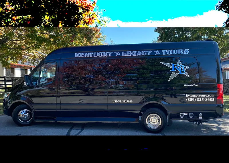 The Kentucky Legacy Tours van interior looking toward the partition wall