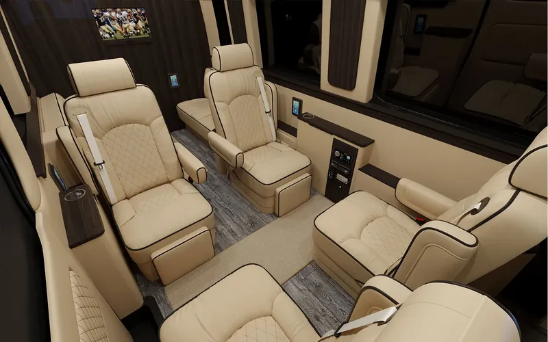 Kentucky Legacy Tours limo van interior with LED accent lighting and leather seating