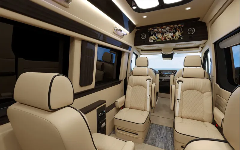 Kentucky Legacy Tours limo van cabin with rear-facing captain’s chairs